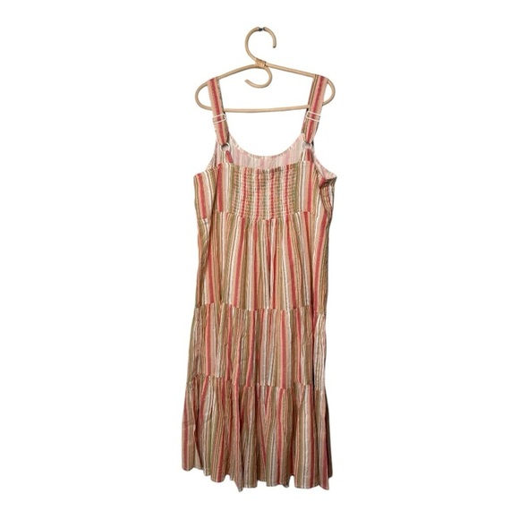 Linda Anderson Striped Square Neck Smocked Back Gold Shimmer Sundress Size Large - Picture 9 of 16